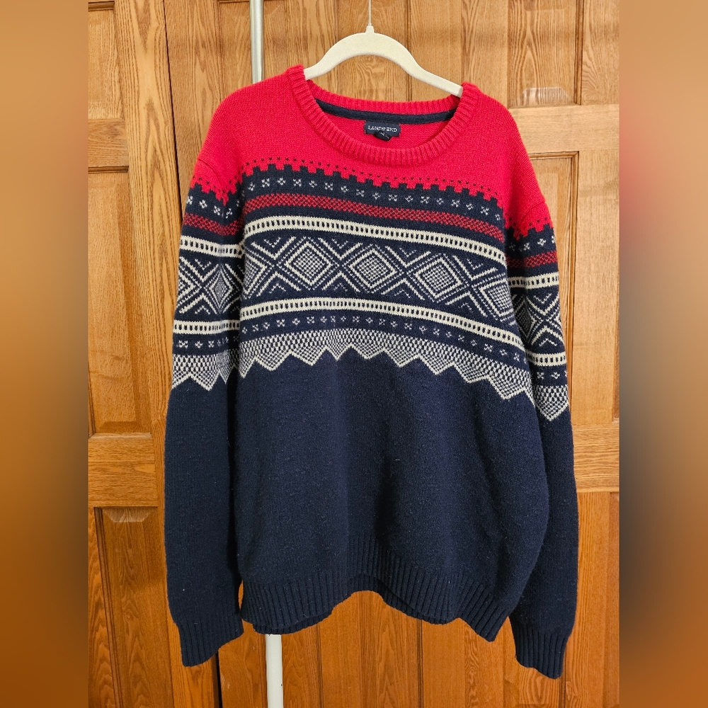 Lands End 100% Wool Holiday Fair Isle Sweater